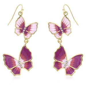Pink Stacked Garden Butterfly Earrings