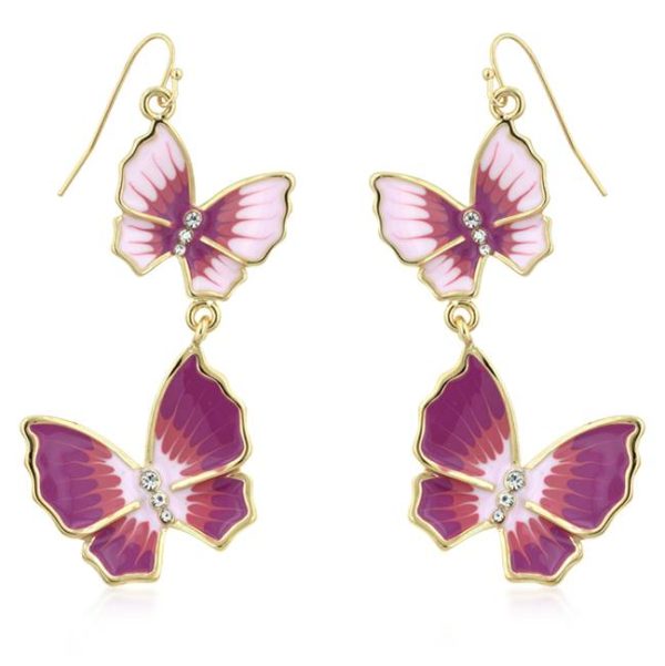 Pink Stacked Garden Butterfly Earrings