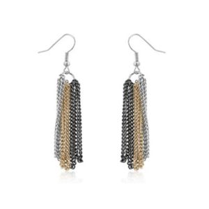 Tri-Tone Chain Link Dangle Earrings