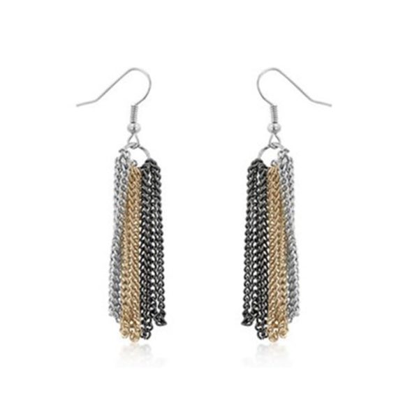 Tri-Tone Chain Link Dangle Earrings