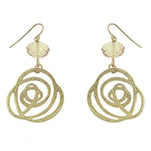 Gold Textured Filigree Earrings With Stone