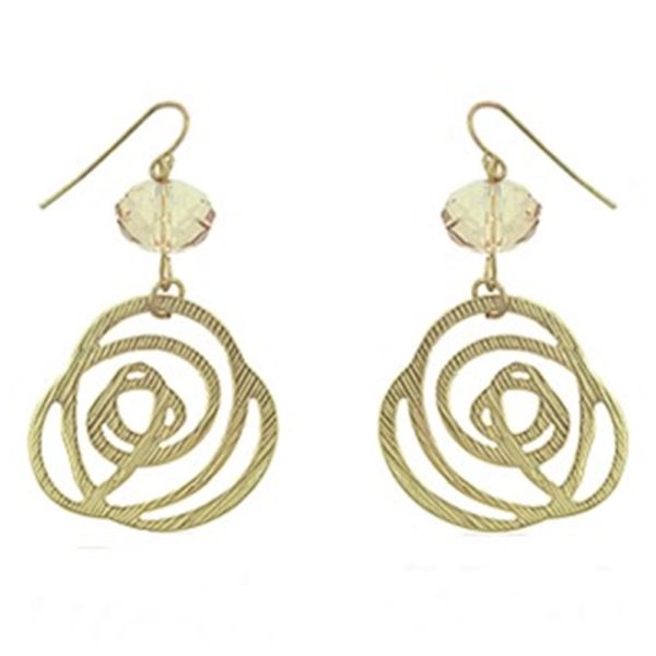 Gold Textured Filigree Earrings With Stone
