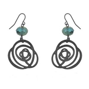 Black Textured Filigree Earrings With Stone