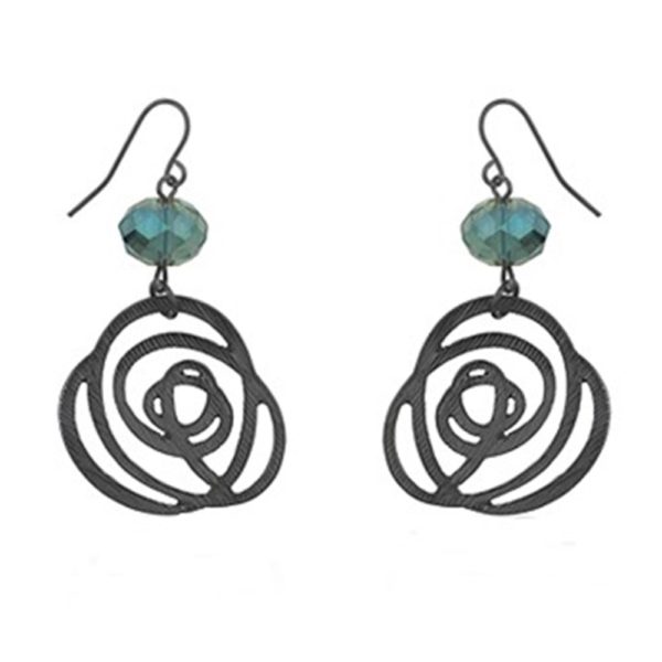 Black Textured Filigree Earrings With Stone