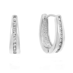 Elegant Silver Tone CZ Hoop Earrings