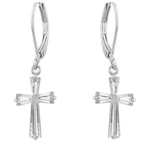 Cross Silver Tone Earrings