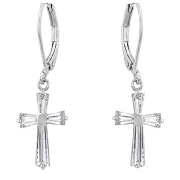 Cross Silver Tone Earrings