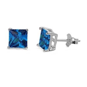 7 MM Blue Sapphire CZ Stud Earrings