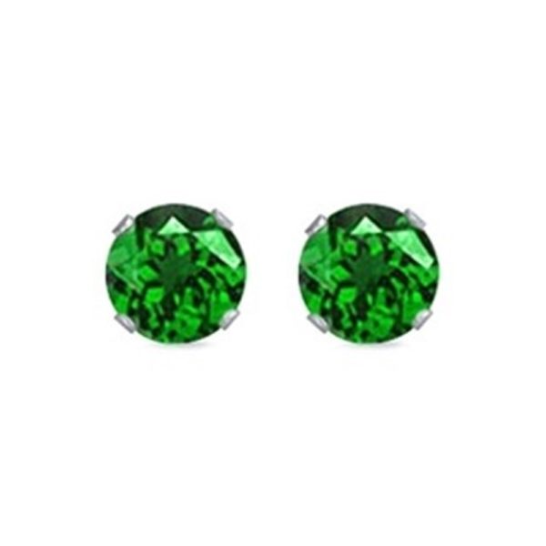 7mm Emerald Round CZ Stud Earrings