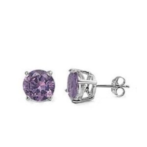 Amethyst Round CZ Stud Earrings