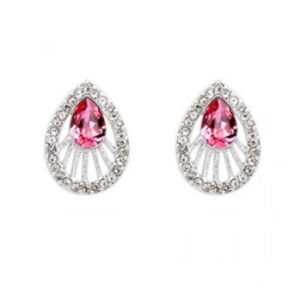 Pear Shaped Crystal Earrings (Pink)