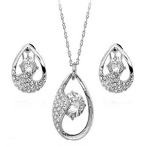 Silver Teardrop Earring & Necklace Set