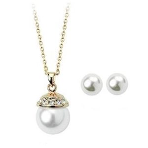 White Pearl Necklace and Earring Set